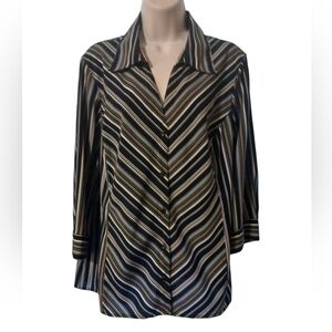 Element Z Stretch, 3/4 Length Sleeve  Blouse, Multi-Color Blue Stripes, Size XL